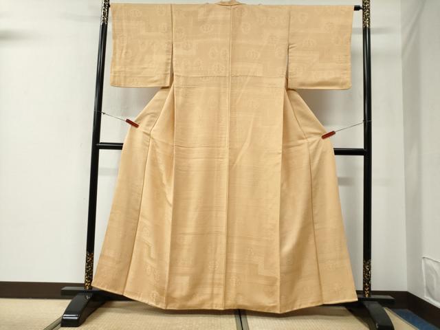 平和屋着物●上質な色無地　吉祥草花地紋　蜂蜜色　正絹　逸品　CABG0463yc