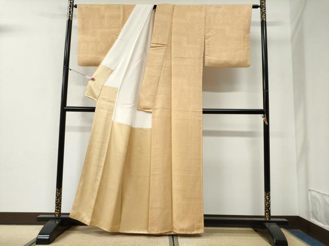 平和屋着物●上質な色無地　吉祥草花地紋　蜂蜜色　正絹　逸品　CABG0463yc
