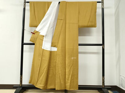 平和屋着物●本加賀友禅作家　押田正義　色留袖　檜垣渡り橋人物御所車花文　黄朽葉色　正絹　逸品　CABG0464yc