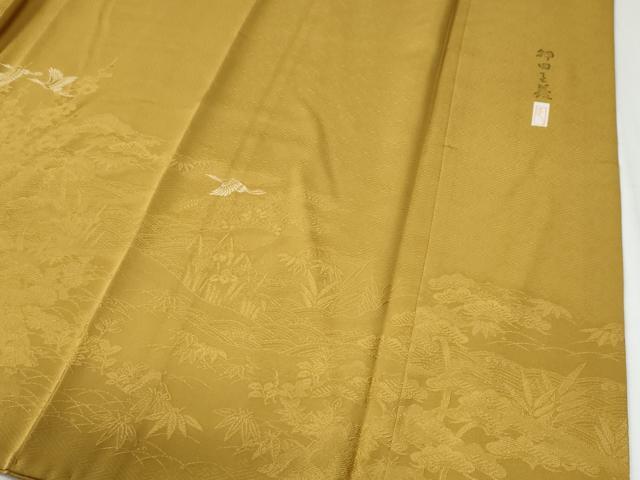 平和屋着物●本加賀友禅作家　押田正義　色留袖　檜垣渡り橋人物御所車花文　黄朽葉色　正絹　逸品　CABG0464yc