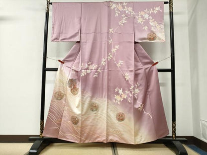 平和屋着物●中国三大刺繍　スワトウ刺繍　訪問着　立波雪輪御所車花文　暈し染め　金彩　正絹　逸品　未使用　CABG0465yc