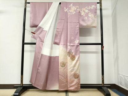 平和屋着物●中国三大刺繍　スワトウ刺繍　訪問着　立波雪輪御所車花文　暈し染め　金彩　正絹　逸品　未使用　CABG0465yc