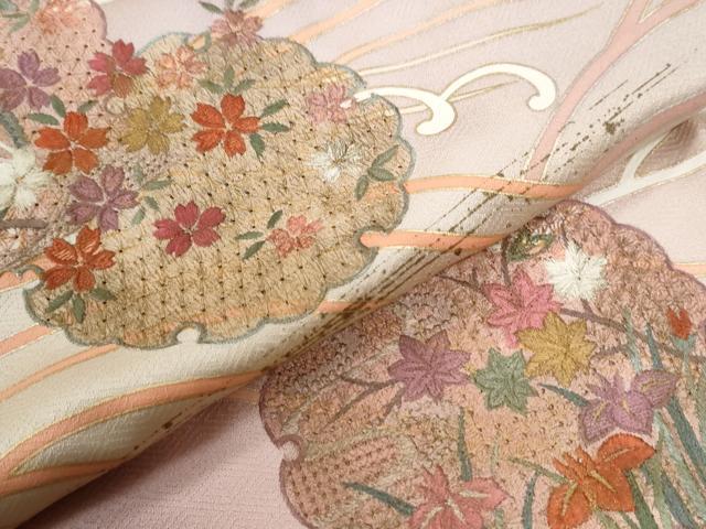 平和屋着物●中国三大刺繍　スワトウ刺繍　訪問着　立波雪輪御所車花文　暈し染め　金彩　正絹　逸品　未使用　CABG0465yc