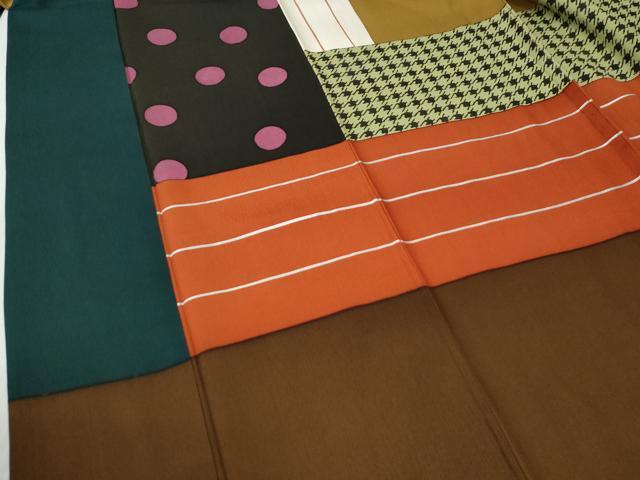 平和屋着物●訪問着　水玉　横縞　千鳥格子　ロング丈　正絹　逸品　CABG0466yc