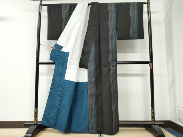 平和屋着物●本場大島紬　9マルキ　泥染め　よろけ縞　花唐草文　くぼた謹製　証紙付き　正絹　逸品　CABG0469yc