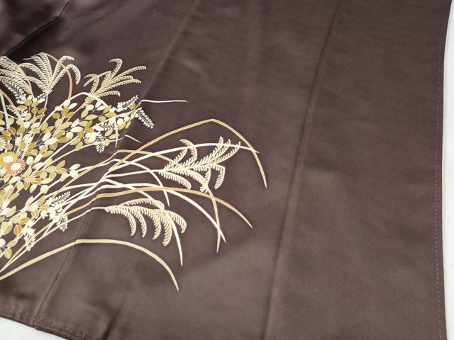 平和屋着物●豪華色留袖　駒刺繍　兎　芒　草花文　金彩　正絹　逸品　CABG0470yc