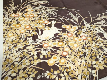 平和屋着物●豪華色留袖　駒刺繍　兎　芒　草花文　金彩　正絹　逸品　CABG0470yc