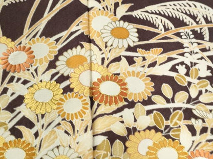 平和屋着物●豪華色留袖　駒刺繍　兎　芒　草花文　金彩　正絹　逸品　CABG0470yc