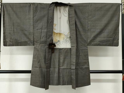 平和屋着物●男性　本場大島紬　アンサンブル　100亀甲　総詰め　羽裏：龍・虎　深田兼徳作　証紙付き　正絹　逸品　CABG0475yc