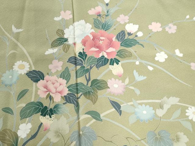 平和屋着物●訪問着　友禅　牡丹花文　暈し染め　正絹　逸品　未使用　CABG0479yc