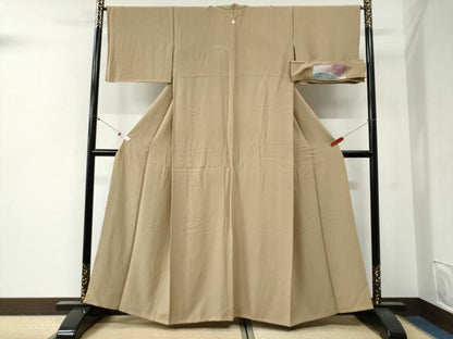 平和屋着物●上質な色無地　花友禅　榛色　反端付き　正絹　逸品　CABG0480yc