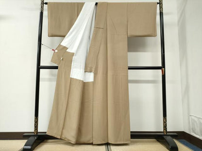 平和屋着物●上質な色無地　花友禅　榛色　反端付き　正絹　逸品　CABG0480yc