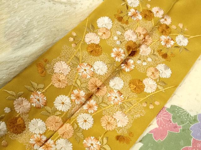 平和屋着物●長襦袢　無双仕立て　舞桜文　半衿刺繍　正絹　逸品　未使用　CABG0481yc