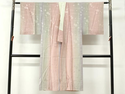 平和屋着物●長襦袢　無双仕立て　舞桜地紋　暈し染め　やまと誂製　半衿刺繍　正絹　逸品　未使用　CABG0484yc