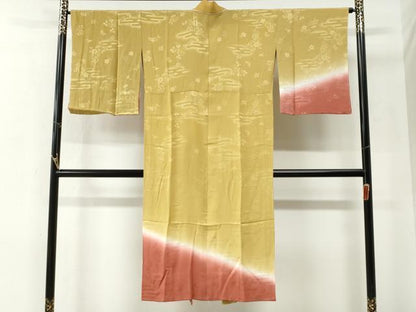 平和屋着物●長襦袢　無双仕立て　エ霞草花地紋　暈し染め　鈴乃屋扱い　半衿刺繍　正絹　逸品　未使用　CABG0489yc