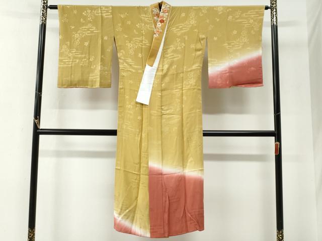 平和屋着物●長襦袢　無双仕立て　エ霞草花地紋　暈し染め　鈴乃屋扱い　半衿刺繍　正絹　逸品　未使用　CABG0489yc