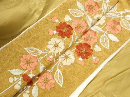 平和屋着物●長襦袢　無双仕立て　エ霞草花地紋　暈し染め　鈴乃屋扱い　半衿刺繍　正絹　逸品　未使用　CABG0489yc