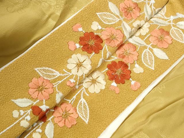 平和屋着物●長襦袢　無双仕立て　エ霞草花地紋　暈し染め　鈴乃屋扱い　半衿刺繍　正絹　逸品　未使用　CABG0489yc