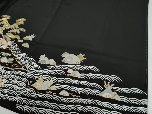 平和屋着物●豪華黒留袖　作家物　総刺繍　駒刺繍　群鶴松竹梅風景文　金糸　ロング丈　正絹　逸品　CABG0491yc