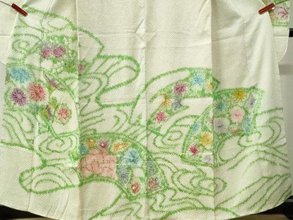 平和屋着物●豪華振袖　総絞り　流水地紙草花文　正絹　逸品　CABG0495yc