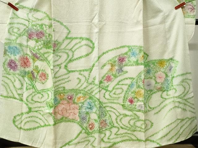 平和屋着物●豪華振袖　総絞り　流水地紙草花文　正絹　逸品　CABG0495yc