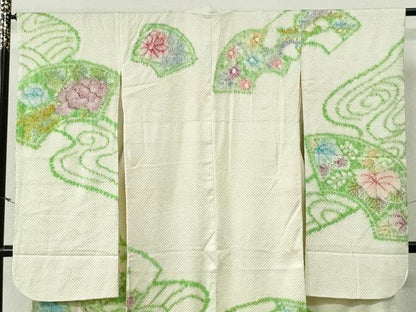 平和屋着物●豪華振袖　総絞り　流水地紙草花文　正絹　逸品　CABG0495yc