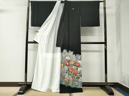平和屋着物●豪華黒留袖　友禅　作家物　花鳥文　暈し染め　正絹　逸品　CABG0498yc