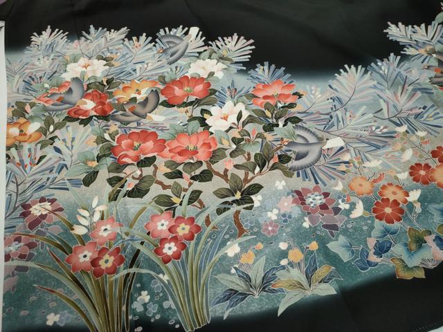 平和屋着物●豪華黒留袖　友禅　作家物　花鳥文　暈し染め　正絹　逸品　CABG0498yc