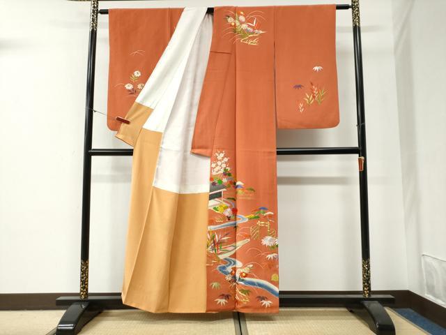 平和屋本店●アンティーク　大正ロマン　訪問着　総刺繍　駒刺繍　松竹梅籬風景文　金銀糸　正絹　逸品　CABG0499yc