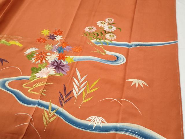 平和屋本店●アンティーク　大正ロマン　訪問着　総刺繍　駒刺繍　松竹梅籬風景文　金銀糸　正絹　逸品　CABG0499yc