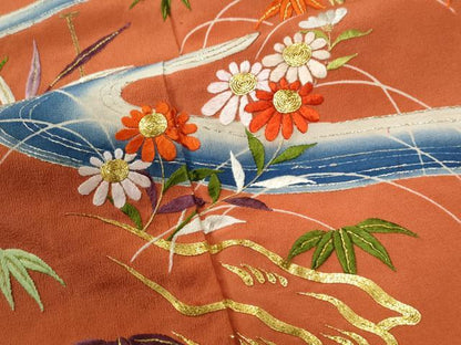 平和屋本店●アンティーク　大正ロマン　訪問着　総刺繍　駒刺繍　松竹梅籬風景文　金銀糸　正絹　逸品　CABG0499yc