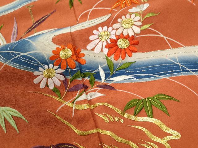平和屋本店●アンティーク　大正ロマン　訪問着　総刺繍　駒刺繍　松竹梅籬風景文　金銀糸　正絹　逸品　CABG0499yc