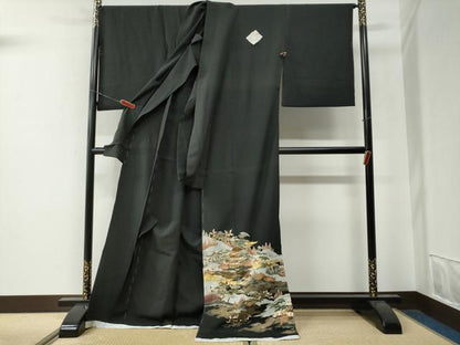 平和屋着物●豪華黒留袖　風景文　金彩　仮絵羽　正絹　逸品　未使用　CABG0501yc