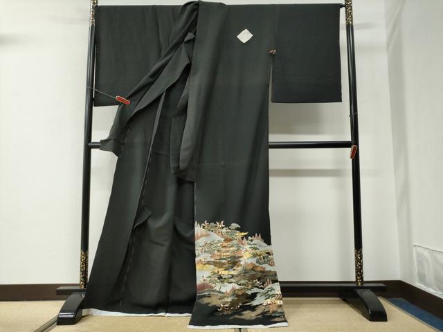 平和屋着物●豪華黒留袖　風景文　金彩　仮絵羽　正絹　逸品　未使用　CABG0501yc