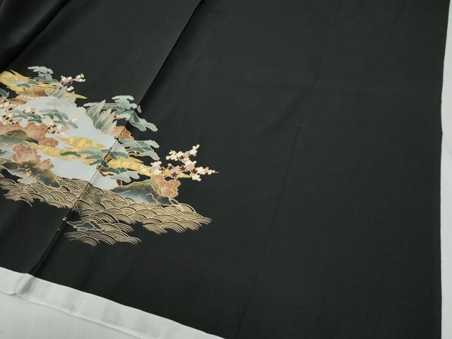 平和屋着物●豪華黒留袖　風景文　金彩　仮絵羽　正絹　逸品　未使用　CABG0501yc