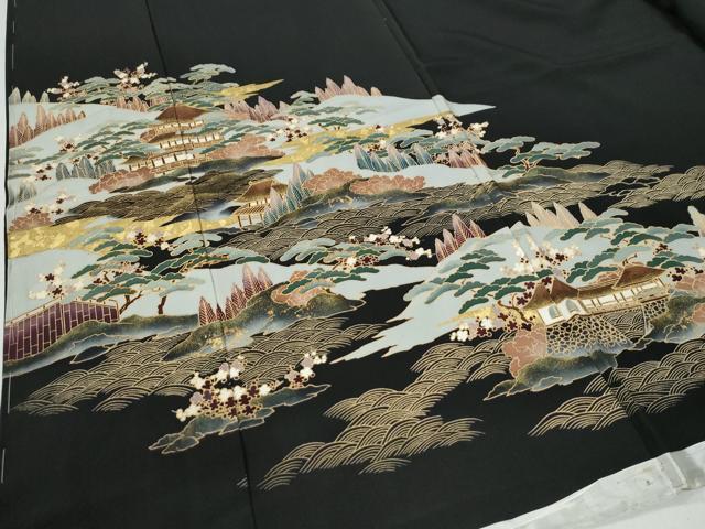 平和屋着物●豪華黒留袖　風景文　金彩　仮絵羽　正絹　逸品　未使用　CABG0501yc