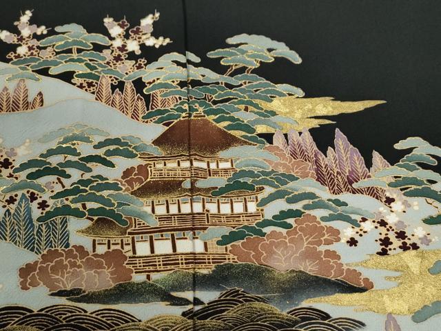 平和屋着物●豪華黒留袖　風景文　金彩　仮絵羽　正絹　逸品　未使用　CABG0501yc
