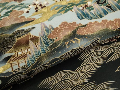 平和屋着物●豪華黒留袖　風景文　金彩　仮絵羽　正絹　逸品　未使用　CABG0501yc