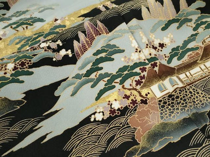 平和屋着物●豪華黒留袖　風景文　金彩　仮絵羽　正絹　逸品　未使用　CABG0501yc