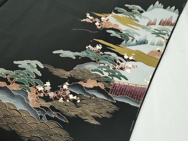 平和屋着物●豪華黒留袖　風景文　金彩　仮絵羽　正絹　逸品　未使用　CABG0501yc