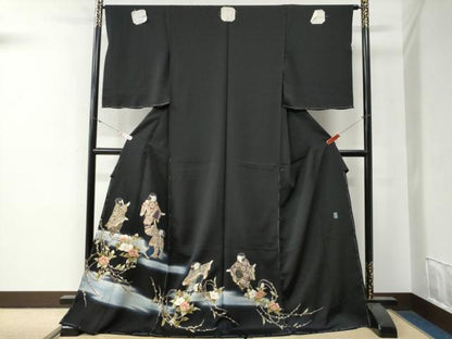 平和屋着物●豪華黒留袖　作家物　人物枝花文　暈し染め　金彩　仮絵羽　正絹　逸品　未使用　CABG0502yc
