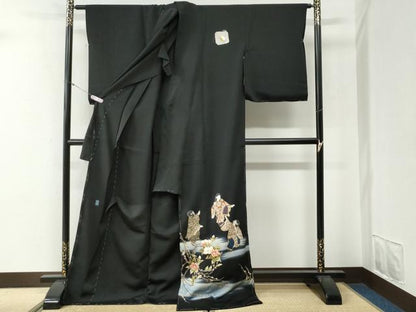 平和屋着物●豪華黒留袖　作家物　人物枝花文　暈し染め　金彩　仮絵羽　正絹　逸品　未使用　CABG0502yc