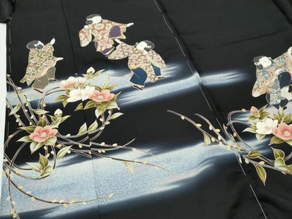 平和屋着物●豪華黒留袖　作家物　人物枝花文　暈し染め　金彩　仮絵羽　正絹　逸品　未使用　CABG0502yc