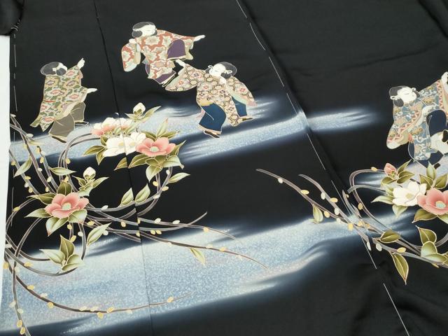 平和屋着物●豪華黒留袖　作家物　人物枝花文　暈し染め　金彩　仮絵羽　正絹　逸品　未使用　CABG0502yc