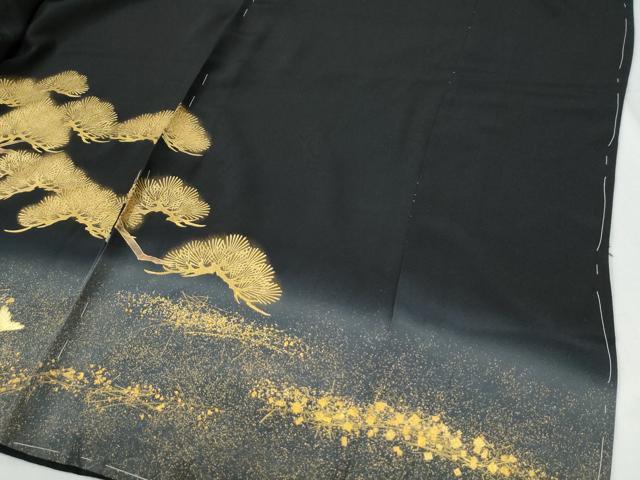 平和屋着物●豪華黒留袖　枝松菊文　ラメ糸　暈し染め　金彩　仮絵羽　正絹　逸品　未使用　CABG0503yc