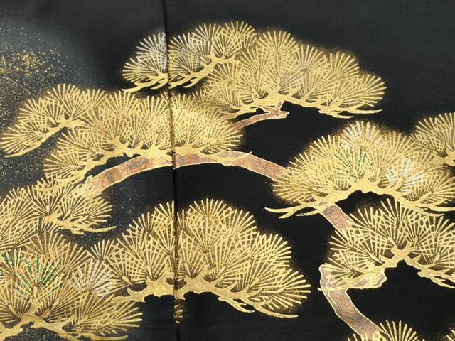 平和屋着物●豪華黒留袖　枝松菊文　ラメ糸　暈し染め　金彩　仮絵羽　正絹　逸品　未使用　CABG0503yc