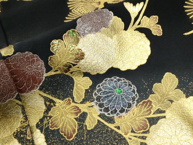 平和屋着物●豪華黒留袖　枝松菊文　ラメ糸　暈し染め　金彩　仮絵羽　正絹　逸品　未使用　CABG0503yc