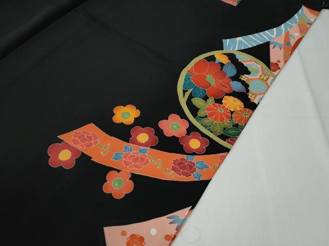 平和屋着物●本加賀友禅作家　清藤武二　黒留袖　鬘帯吉祥花唐草文　金彩　仮絵羽　正絹　逸品　未使用　CABG0504yc