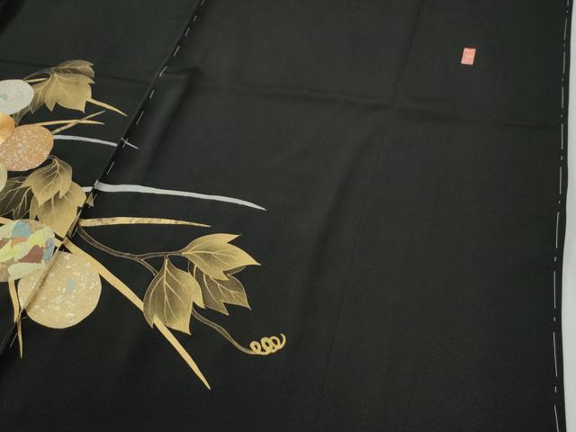 平和屋着物●豪華黒留袖　作家物　駒刺繍　万寿菊　金彩　仮絵羽　正絹　逸品　未使用　CABG0505yc