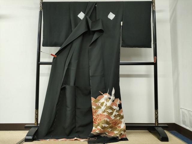 平和屋着物●豪華黒留袖　作家物　本うるし　立波飛鶴文　金彩　仮絵羽　正絹　逸品　未使用　CABG0506yc